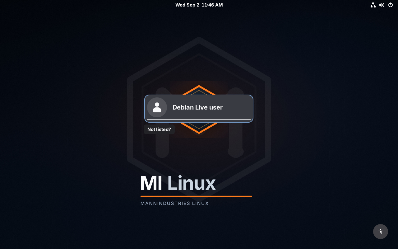 MI Linux live OS user selection screen